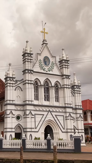 Vertical Aerial View of St. Mary’s Forane Church and Kerala Backwaters Pulinkunnu India