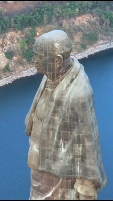 Vertical Aerial View of Statue of Unity and Narmada River Gujarat
