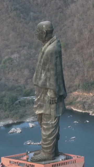 Vertical Aerial View of Statue of Unity and Narmada River Gujarat