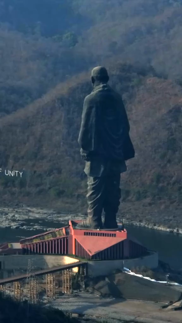 Vertical Aerial View of Statue of Unity and Narmada River Gujarat