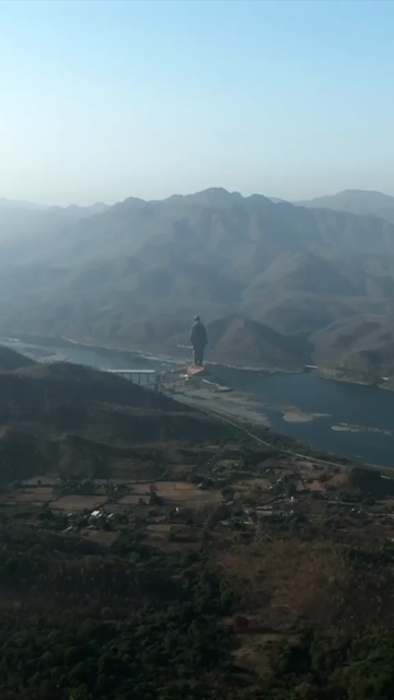 Vertical Aerial View of Statue of Unity and Narmada River Gujarat
