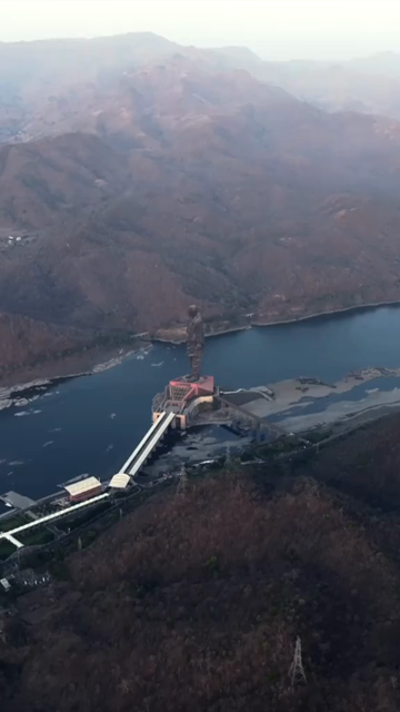 Vertical Aerial View of Statue of Unity and Narmada River Gujarat