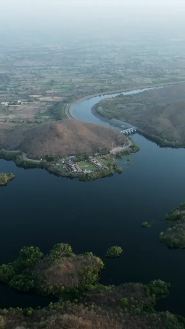 Vertical Aerial View of Statue of Unity and Narmada River Gujarat