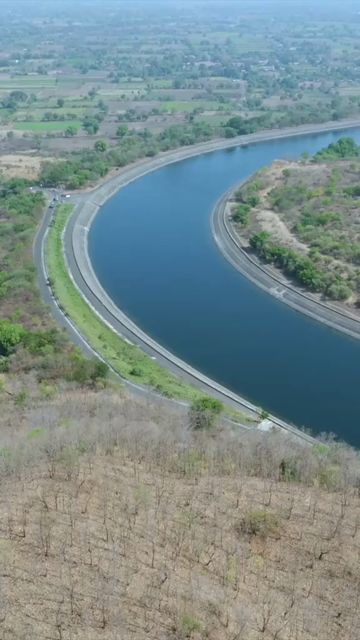 Vertical Aerial View of Statue of Unity and Narmada River Gujarat