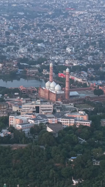 Vertical Aerial View of Taj-ul-Masajid Mosque and Bhopal Cityscape