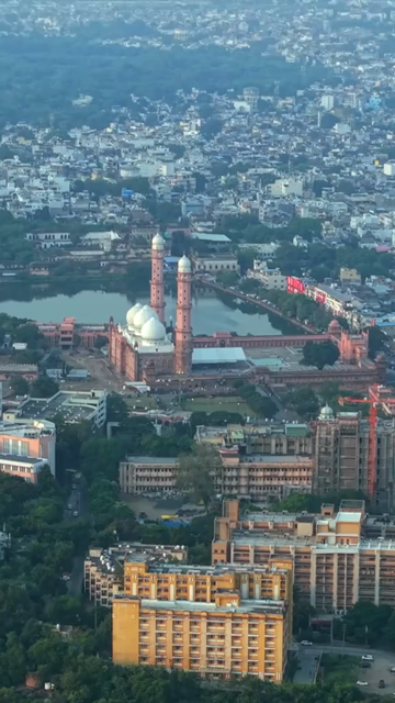 Vertical Aerial View of Taj-ul-Masajid Mosque and Bhopal Cityscape