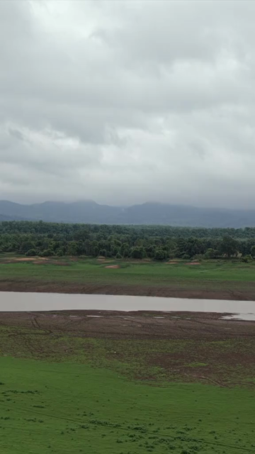 Vertical Aerial View of Tawa Reservoir and Satpura Landscape Madhya Pradesh India
