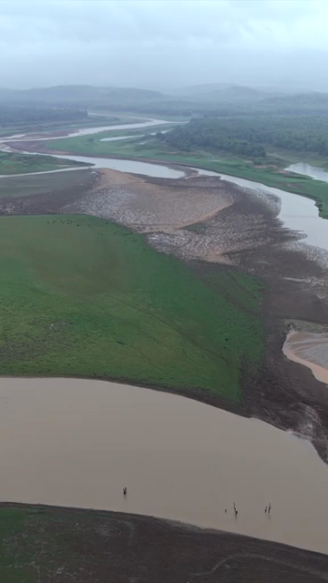 Vertical Aerial View of Tawa Reservoir and Satpura Landscape Madhya Pradesh India