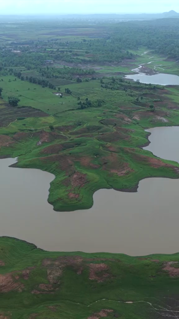 Vertical Aerial View of Tawa Reservoir and Satpura Landscape Madhya Pradesh India