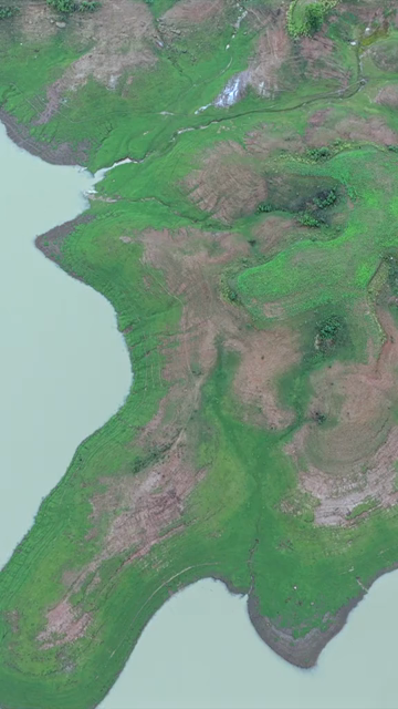 Vertical Aerial View of Tawa Reservoir and Satpura Landscape Madhya Pradesh India