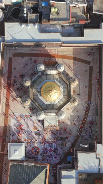 Vertical Aerial View of Shri Prannath Ji Temple During Phoolon Ki Holi Panna Madhya Pradesh