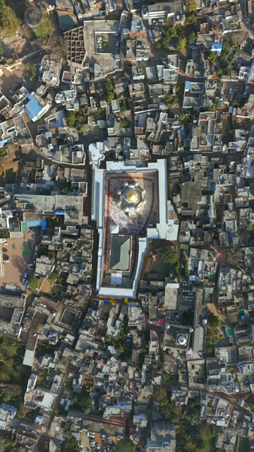 Vertical Aerial View of Shri Prannath Ji Temple During Phoolon Ki Holi Panna Madhya Pradesh