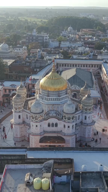 Vertical Aerial View of Shri Prannath Ji Temple During Phoolon Ki Holi Panna Madhya Pradesh