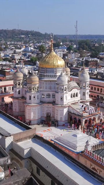 Vertical Aerial View of Shri Prannath Ji Temple During Phoolon Ki Holi Panna Madhya Pradesh
