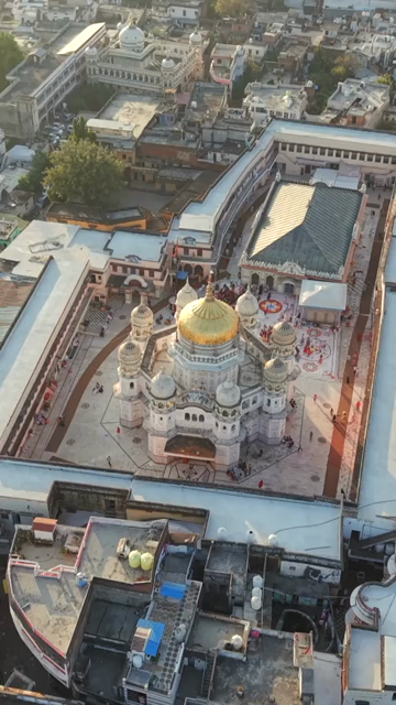 Vertical Aerial View of Shri Prannath Ji Temple During Phoolon Ki Holi Panna Madhya Pradesh