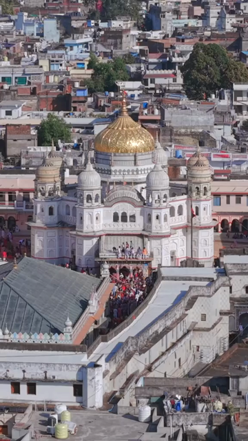 Vertical Aerial View of Shri Prannath Ji Temple During Phoolon Ki Holi Panna Madhya Pradesh