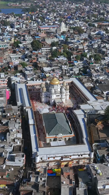 Vertical Aerial View of Shri Prannath Ji Temple During Phoolon Ki Holi Panna Madhya Pradesh