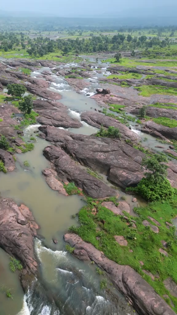 Vertical Aerial View of Tons River and Rocky Landscape Rewa Madhya Pradesh India
