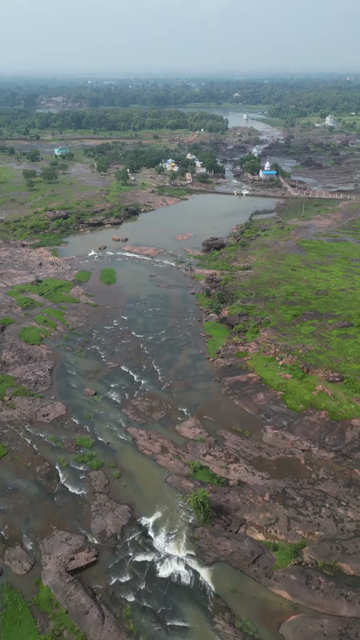 Vertical Aerial View of Tons River and Rocky Landscape Rewa Madhya Pradesh India