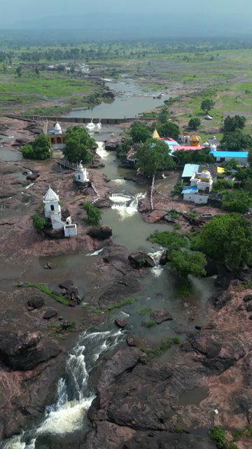 Vertical Aerial View of Tons River and Rocky Landscape Rewa Madhya Pradesh India