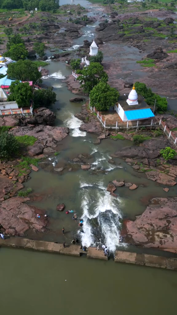 Vertical Aerial View of Tons River and Rocky Landscape Rewa Madhya Pradesh India