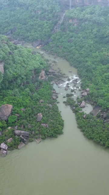 Vertical Aerial View of Tons River and Rocky Landscape Rewa Madhya Pradesh India