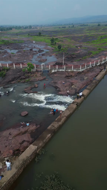Vertical Aerial View of Tons River and Rocky Landscape Rewa Madhya Pradesh India
