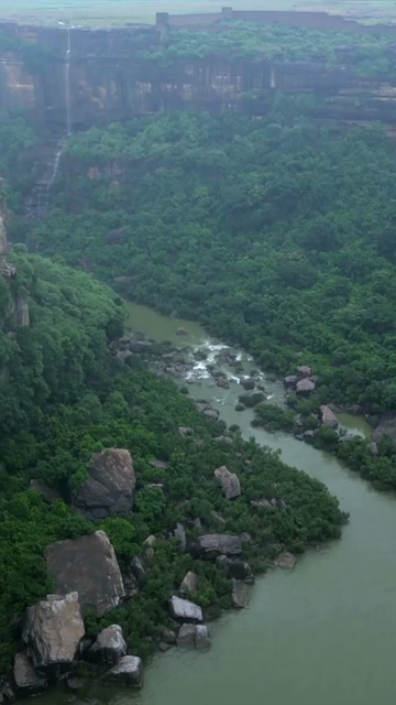 Vertical Aerial View of Tons River and Rocky Landscape Rewa Madhya Pradesh India