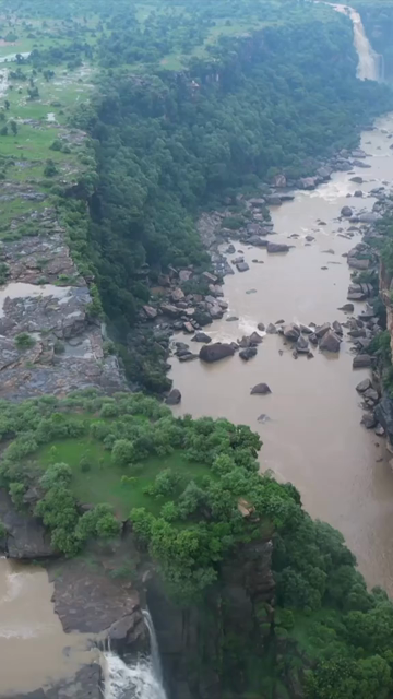 Vertical Aerial View of Tons River and Rocky Landscape Rewa Madhya Pradesh India