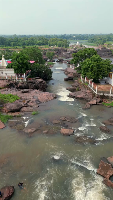 Vertical Aerial View of Tons River and Rocky Landscape Rewa Madhya Pradesh India
