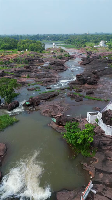 Vertical Aerial View of Tons River and Rocky Landscape Rewa Madhya Pradesh India