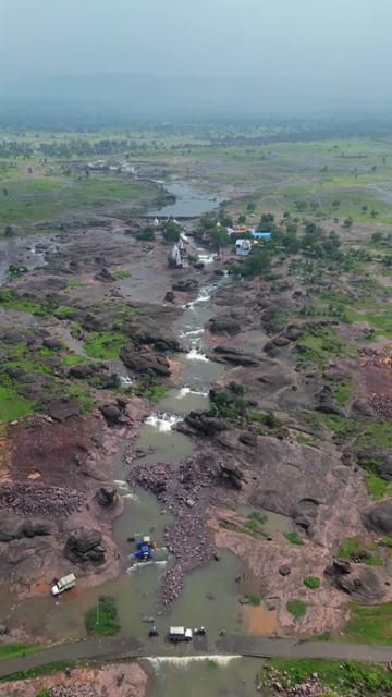 Vertical Aerial View of Tons River and Rocky Landscape Rewa Madhya Pradesh India