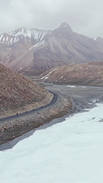 Vertical Aerial View of Tourist Bikers Riding Through Ladakh, India