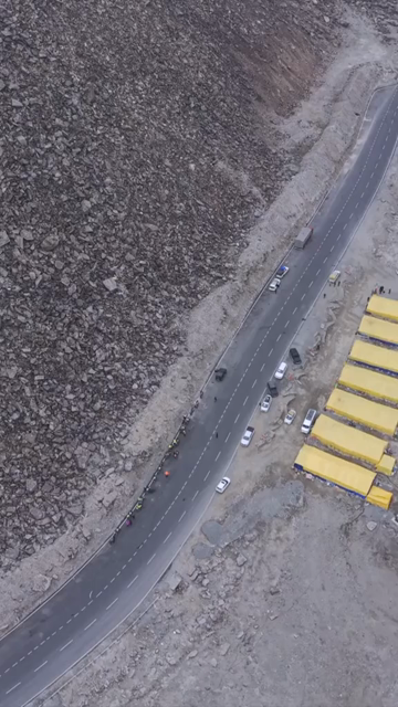 Vertical Aerial View of Tourist Bikers Riding Through Ladakh, India