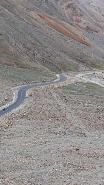Vertical Aerial View of Tourist Bikers Riding Through Ladakh, India