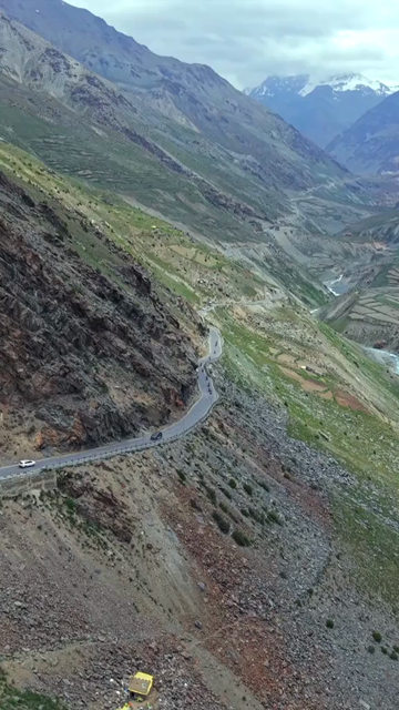 Vertical Aerial View of Tourist Bikers Riding Through Ladakh, India