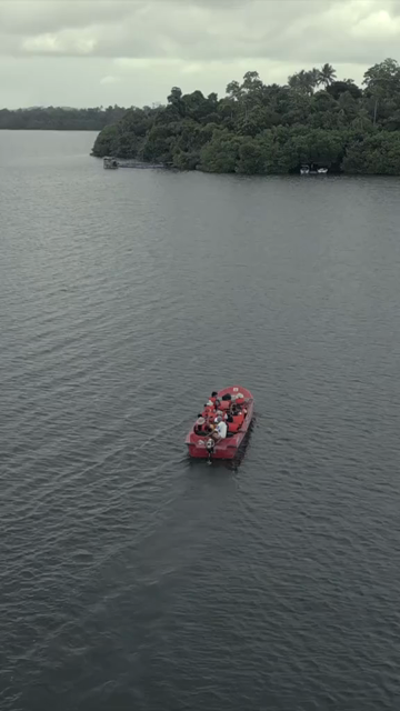 Vertical Aerial View of Tourists Boating on Madu Ganga Mangrove Lagoon Sri Lanka