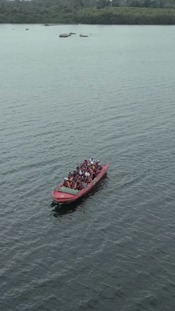 Vertical Aerial View of Tourists Boating on Madu Ganga Mangrove Lagoon Sri Lanka