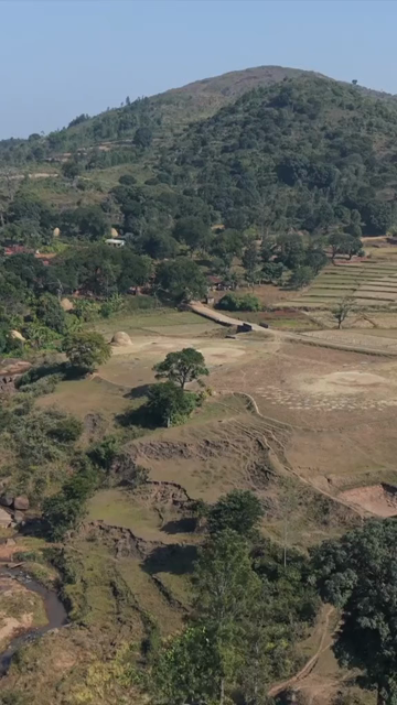 Vertical Aerial View of Traditional Tribal Village in Madhya Pradesh India
