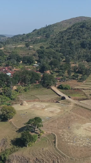 Vertical Aerial View of Traditional Tribal Village in Madhya Pradesh India
