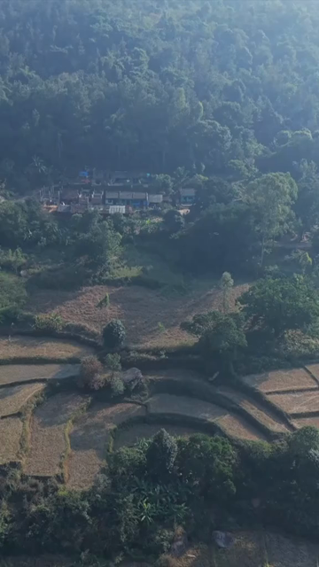Vertical Aerial View of Traditional Tribal Village in Madhya Pradesh India