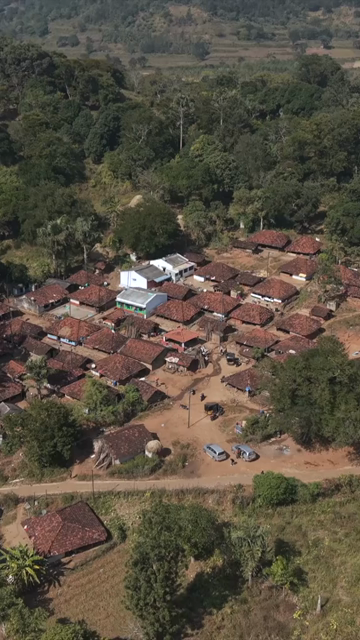 Vertical Aerial View of Traditional Tribal Village in Madhya Pradesh India