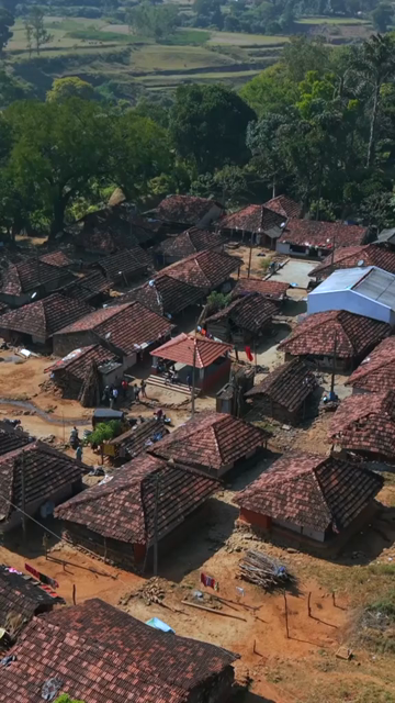 Vertical Aerial View of Traditional Tribal Village in Madhya Pradesh India