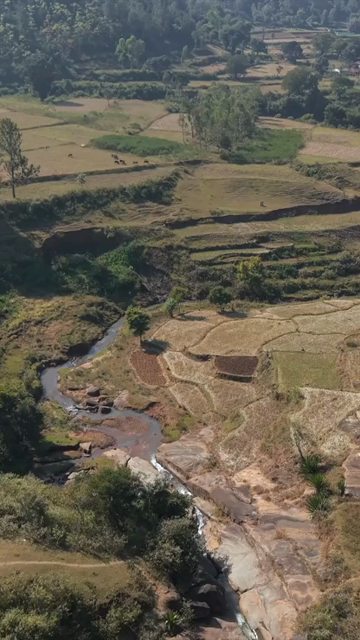 Vertical Aerial View of Traditional Tribal Village in Madhya Pradesh India