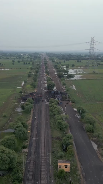 Vertical Aerial View of Train Derailment Accident Site in Damoh Madhya Pradesh