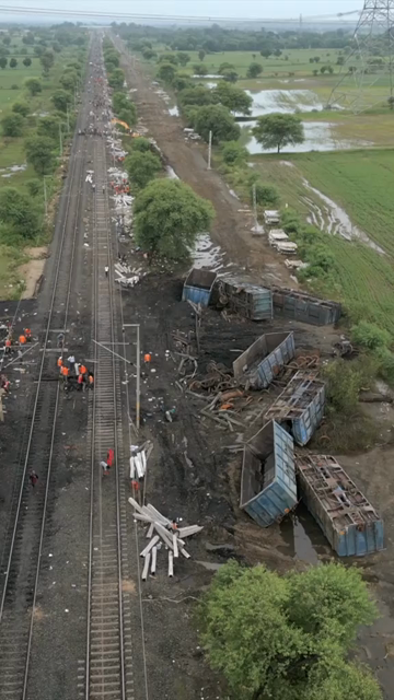 Vertical Aerial View of Train Derailment Accident Site in Damoh Madhya Pradesh