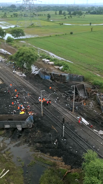 Vertical Aerial View of Train Derailment Accident Site in Damoh Madhya Pradesh