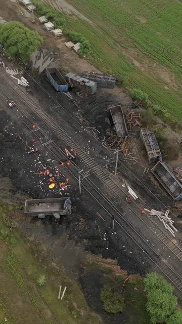 Vertical Aerial View of Train Derailment Accident Site in Damoh Madhya Pradesh