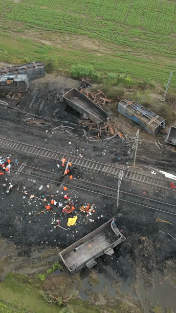 Vertical Aerial View of Train Derailment Accident Site in Damoh Madhya Pradesh