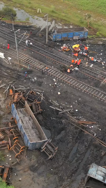 Vertical Aerial View of Train Derailment Accident Site in Damoh Madhya Pradesh